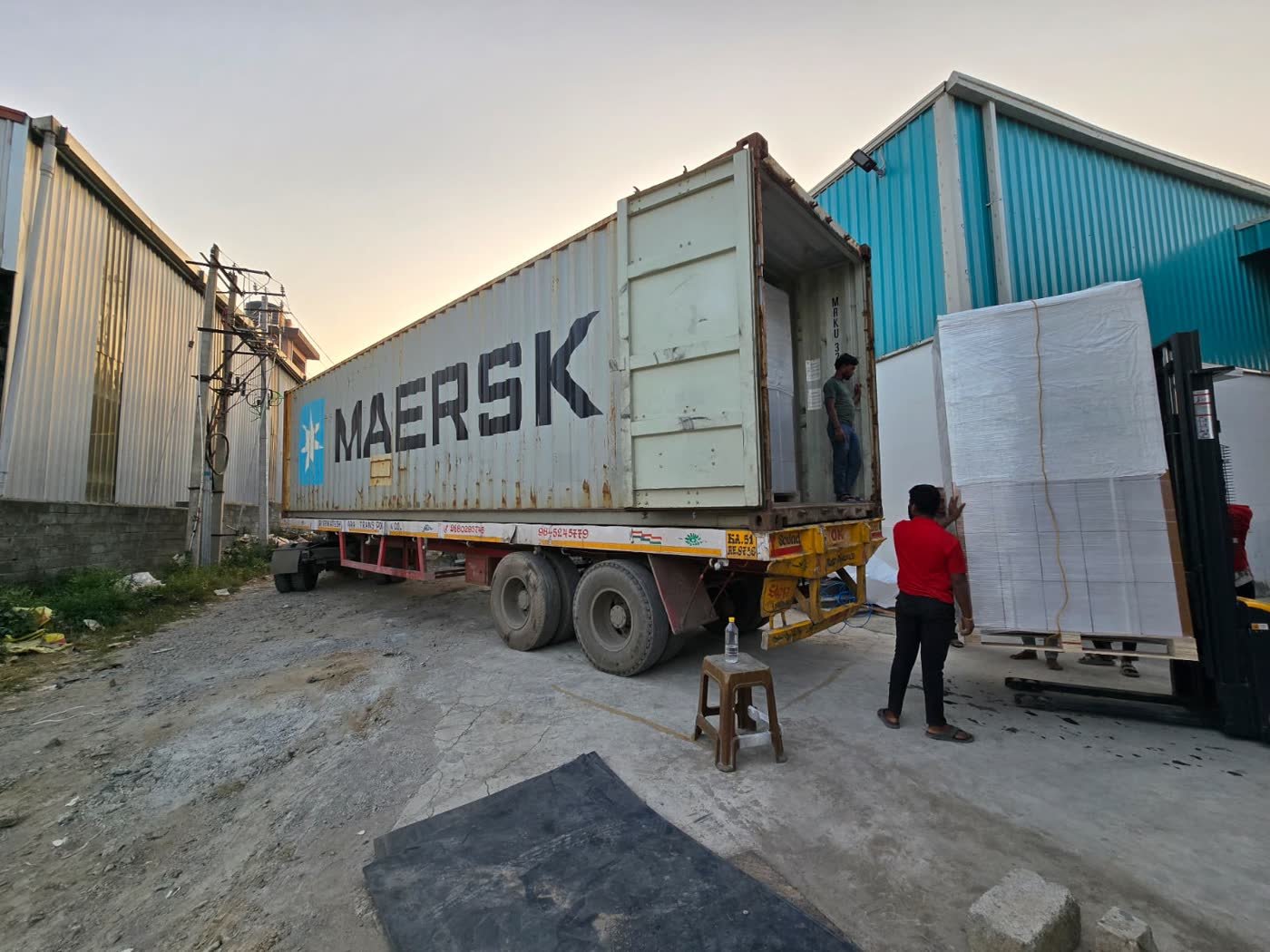 Container being loaded at the factory