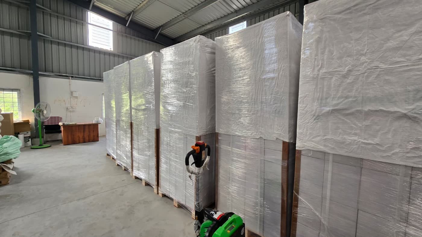 Wrapped pallets of film cartons